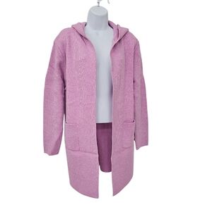 New Zenana Pink Hoodie Cardigan Sweater Size M Open Front Long